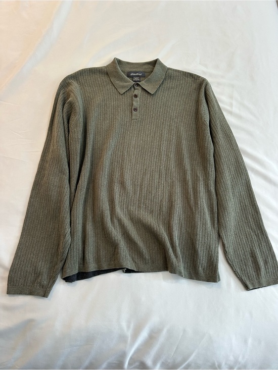 Eddie Bauer Other - Eddie Bauer Olive Ribbed Long-Sleeve Polo